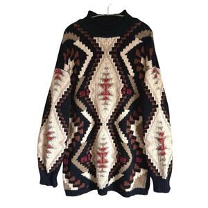 VTG‎ Jeanne Pierre Southwestern Aztec Tribal Mock Neck Sweater Multicolor Medium